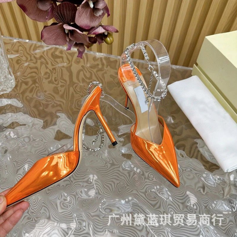 Purple Patent Leather Stiletto Heels with Crystal-Embellished Clear Strap Heels - 7