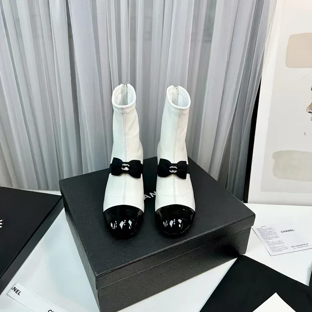 Chanel Boots Ankle with Bow Detail, Cap Toe and Block Heel product detail image 3