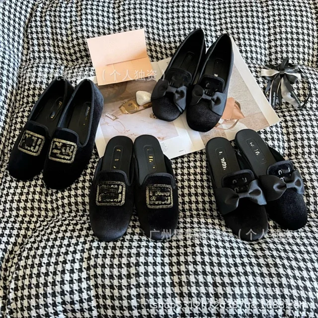 Unbranded Velvet embroidered square-toe loafers and backless mules product detail image 1