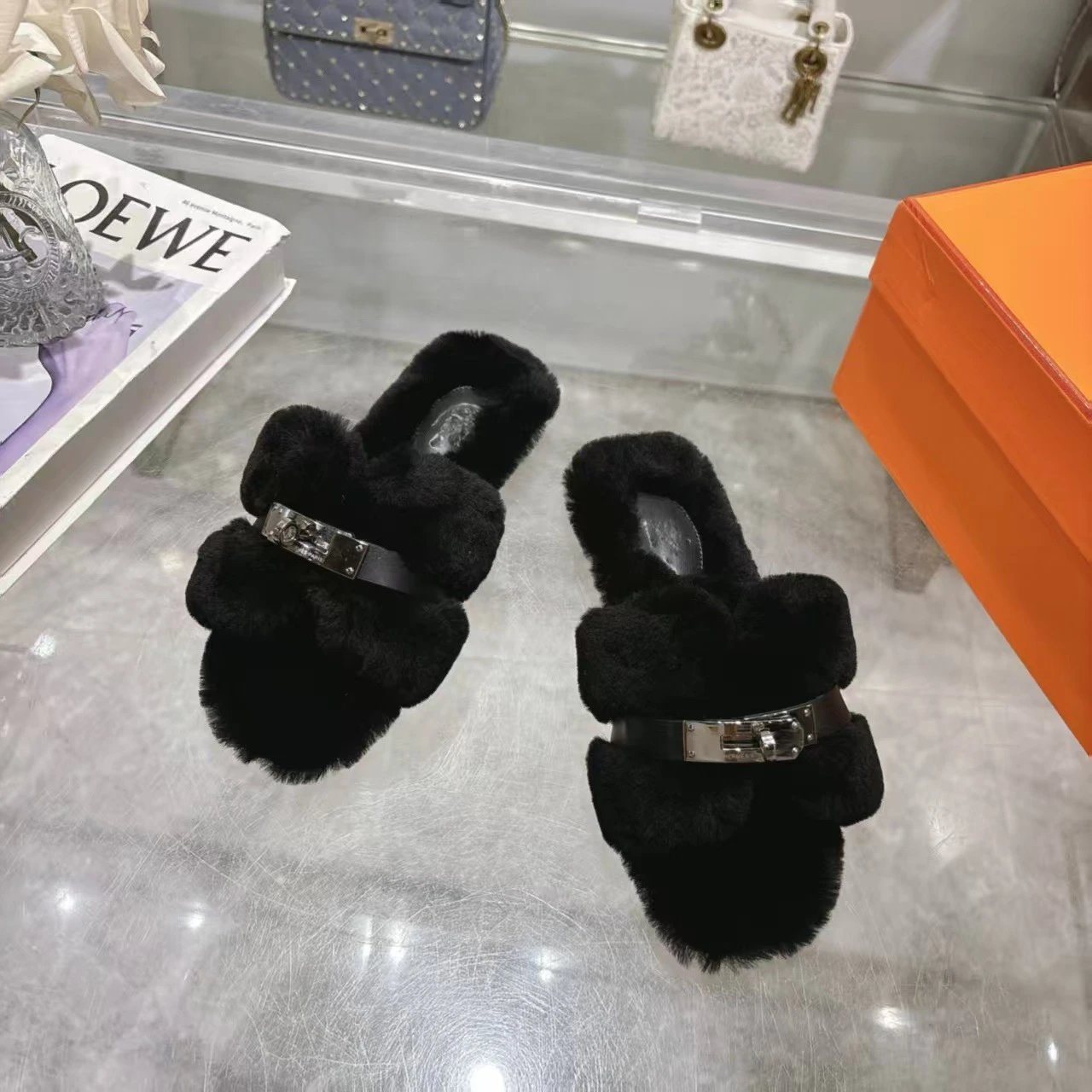 Unbranded Slippers Faux-Fur Buckle Slide image 4
