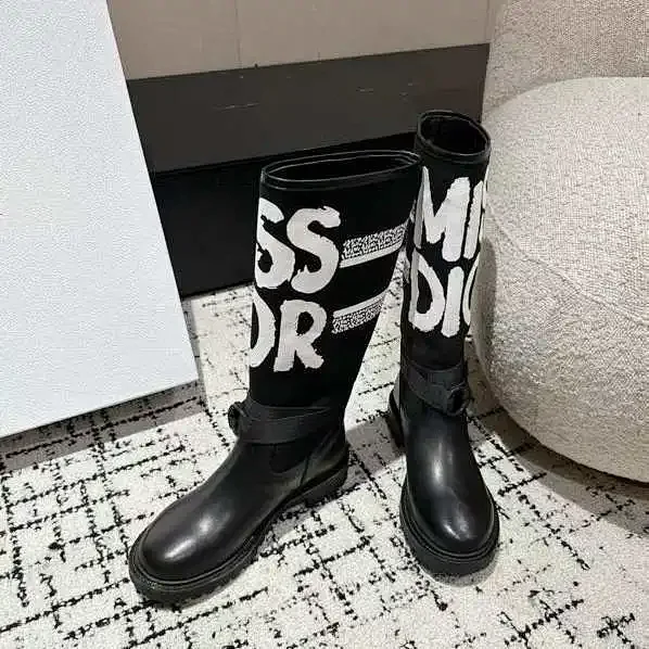 Unbranded Boots Letter-Print Knit Shaft Buckle product detail image 6