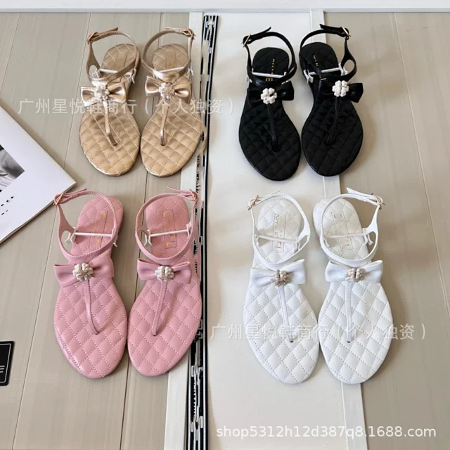Unbranded Sandals Quilted Ankle-Strap Bow product detail image 2