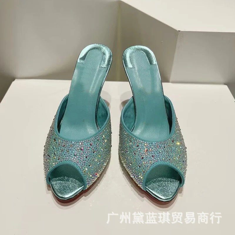 Christian Louboutin Daffodile Crystal-Embellished Gold Peep-Toe Mules - 8