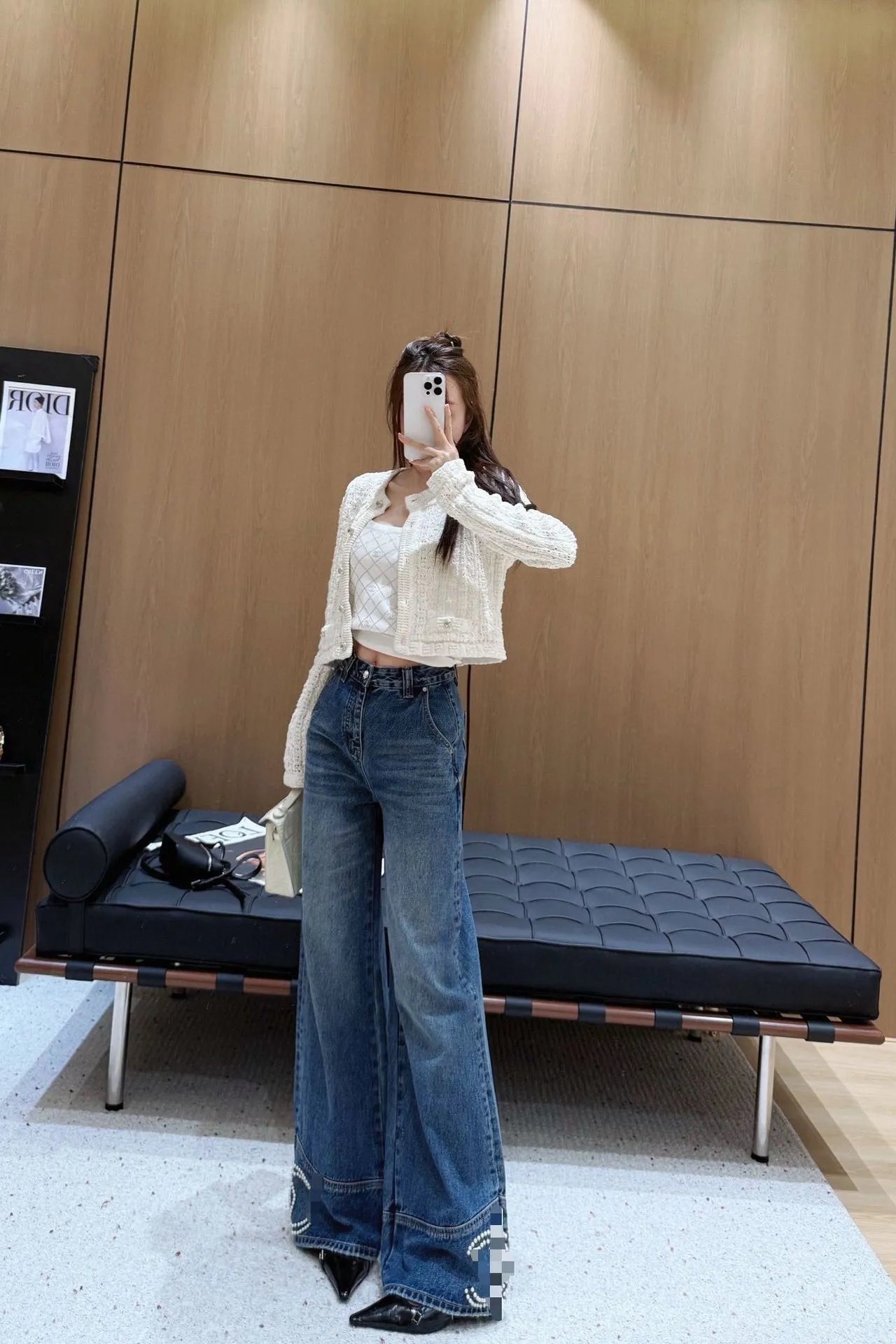 Dior Cruise 2024 Pearl-Embellished Wide-Leg Jeans Blue - 6