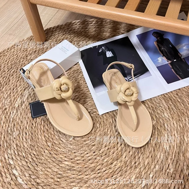 Unbranded Sandals Ankle-Strap Thong with Quilted Footbed and Pearl Flower Embellishment product detail image 15
