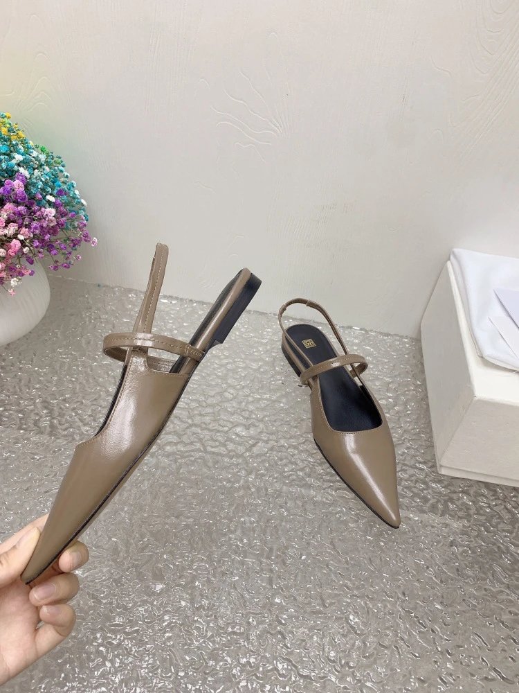 Design Pointed-Toe Slingback Kitten Heels Beige Leather Shoes - 36