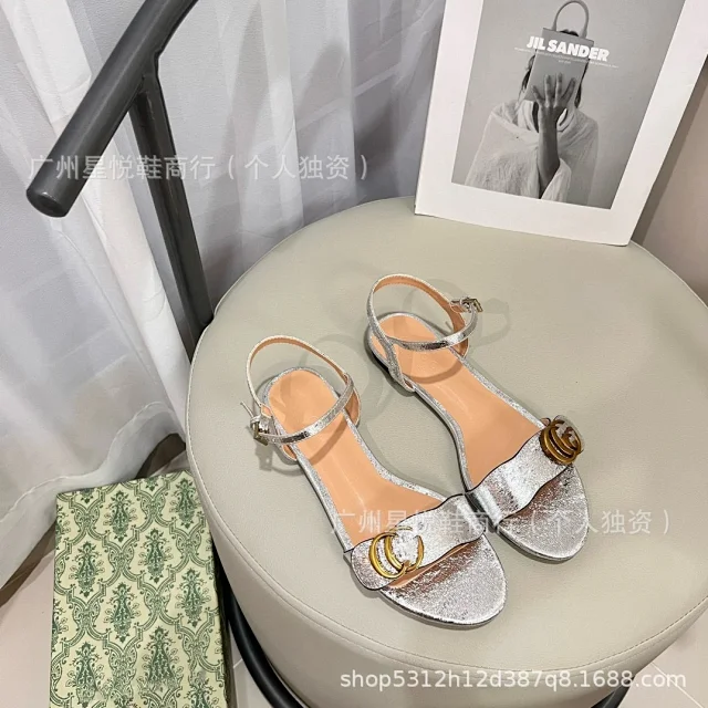 Unbranded Sandals Ankle-strap flat with double-ring ornament product detail image 15
