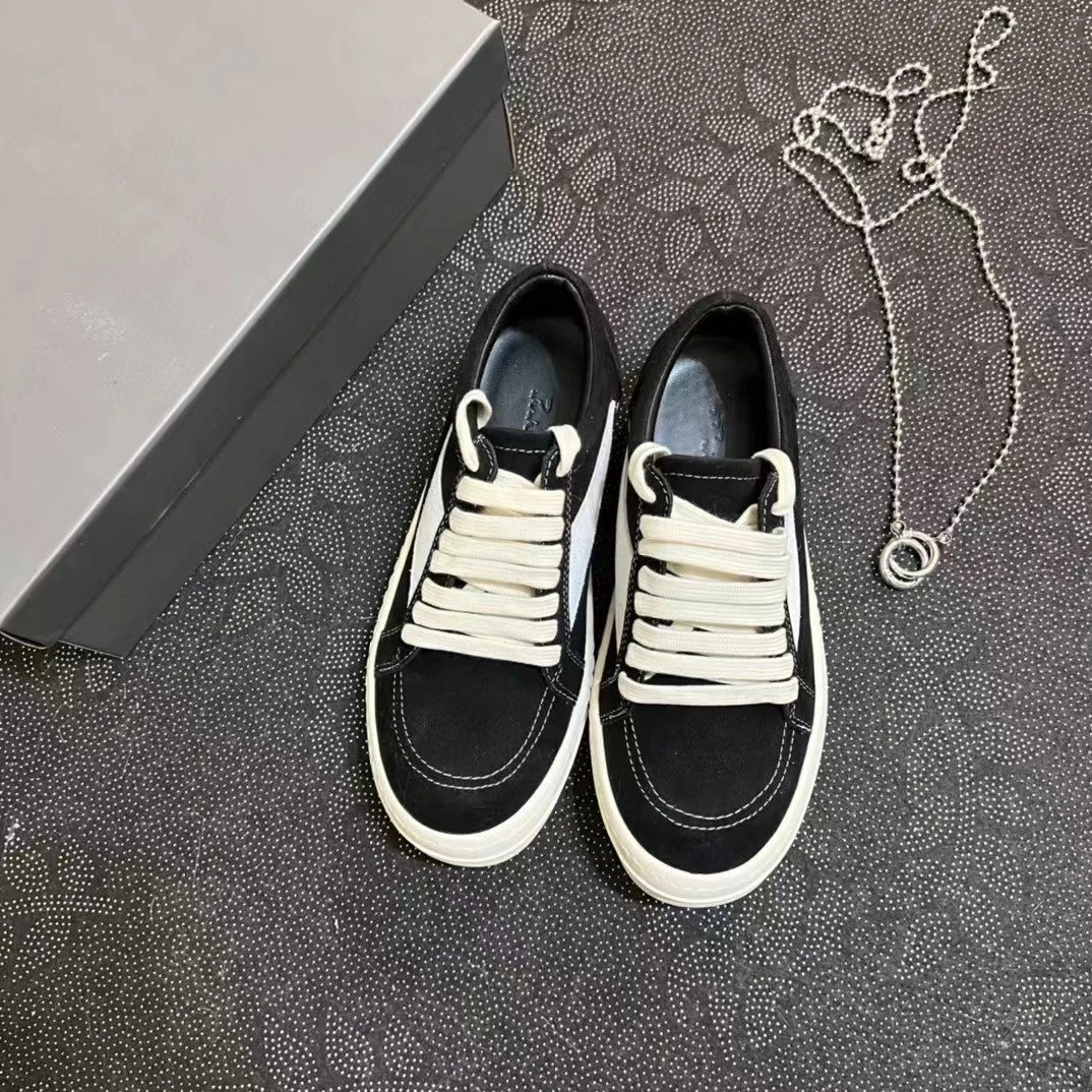 Rick Owens Sneakers Low-Top Side-Stripe with Thick Rubber Soles — Black suede