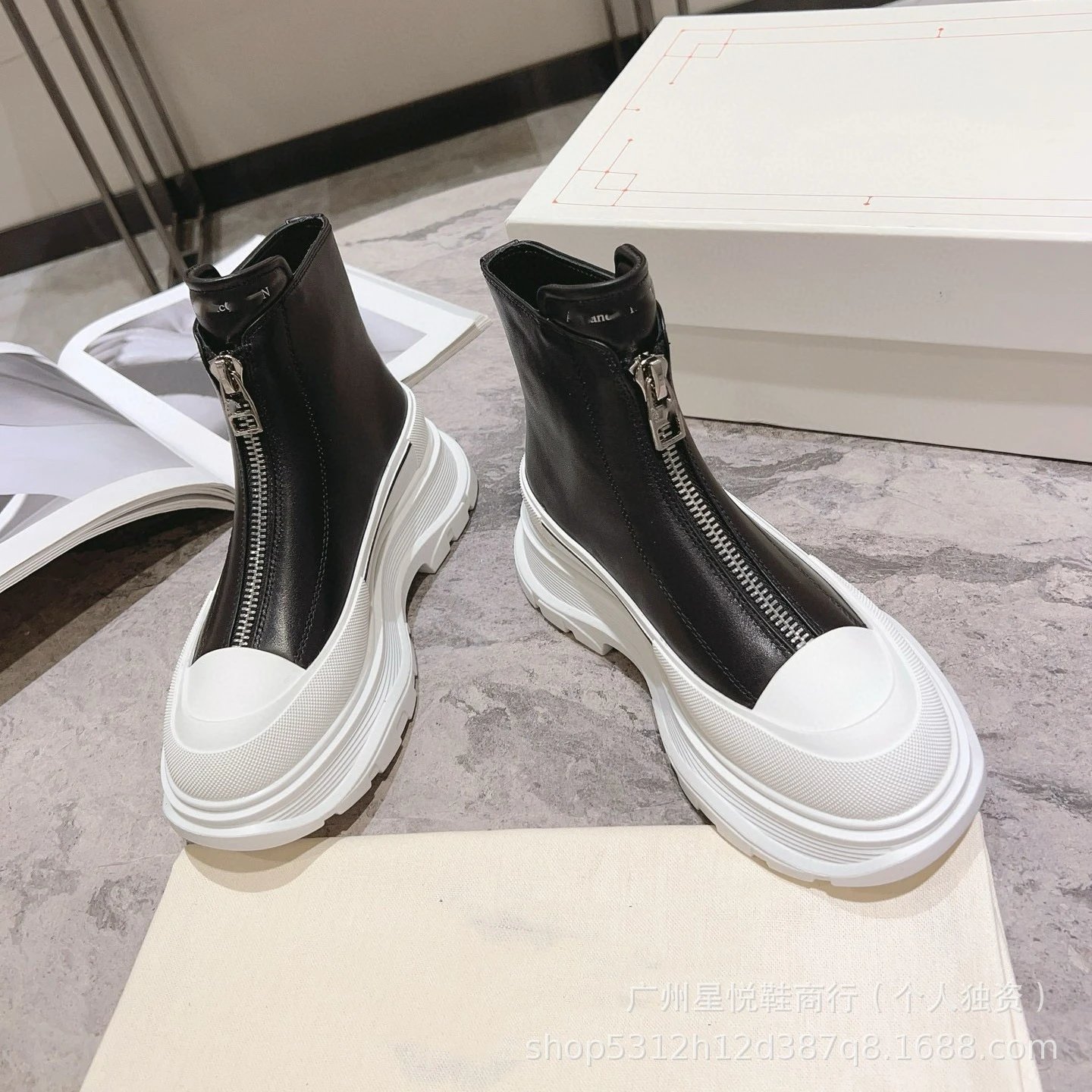 Alexander McQueen Oversized Zip-Up Black Chunky Ankle Boots - 7