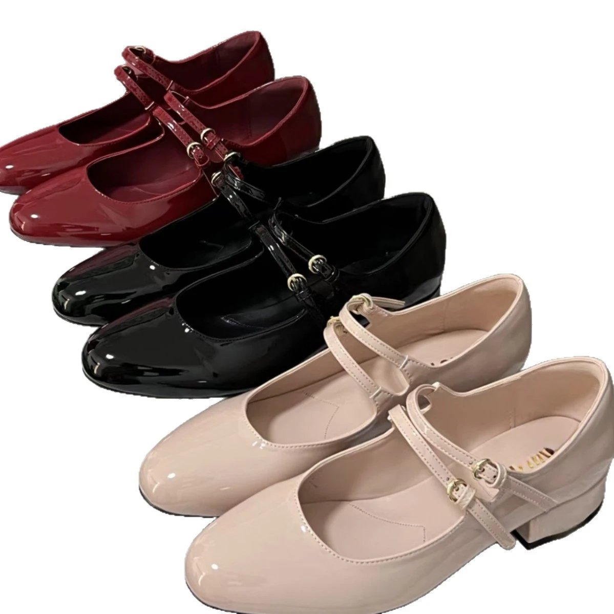 Miu Leather Shoes Patent Double-Strap Mary Jane Low-Heel image 5