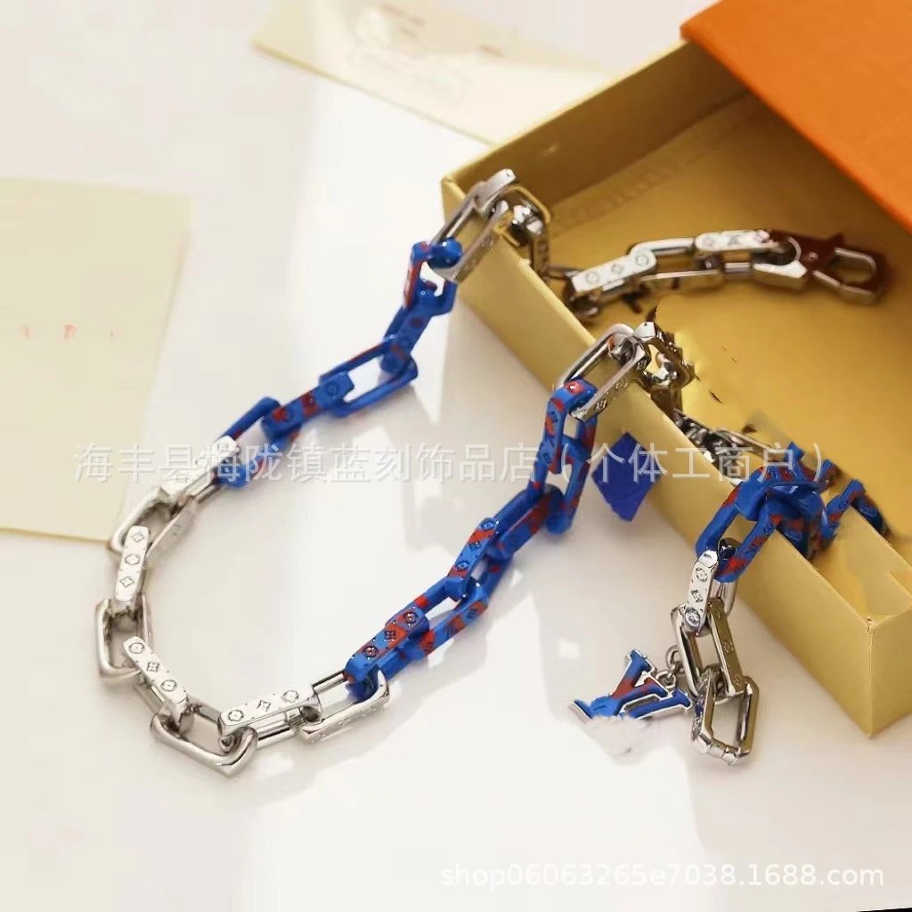 Louis Vuitton Chain Link Bracelet Blue Monogram Coated Canvas Silver Hardware - 4