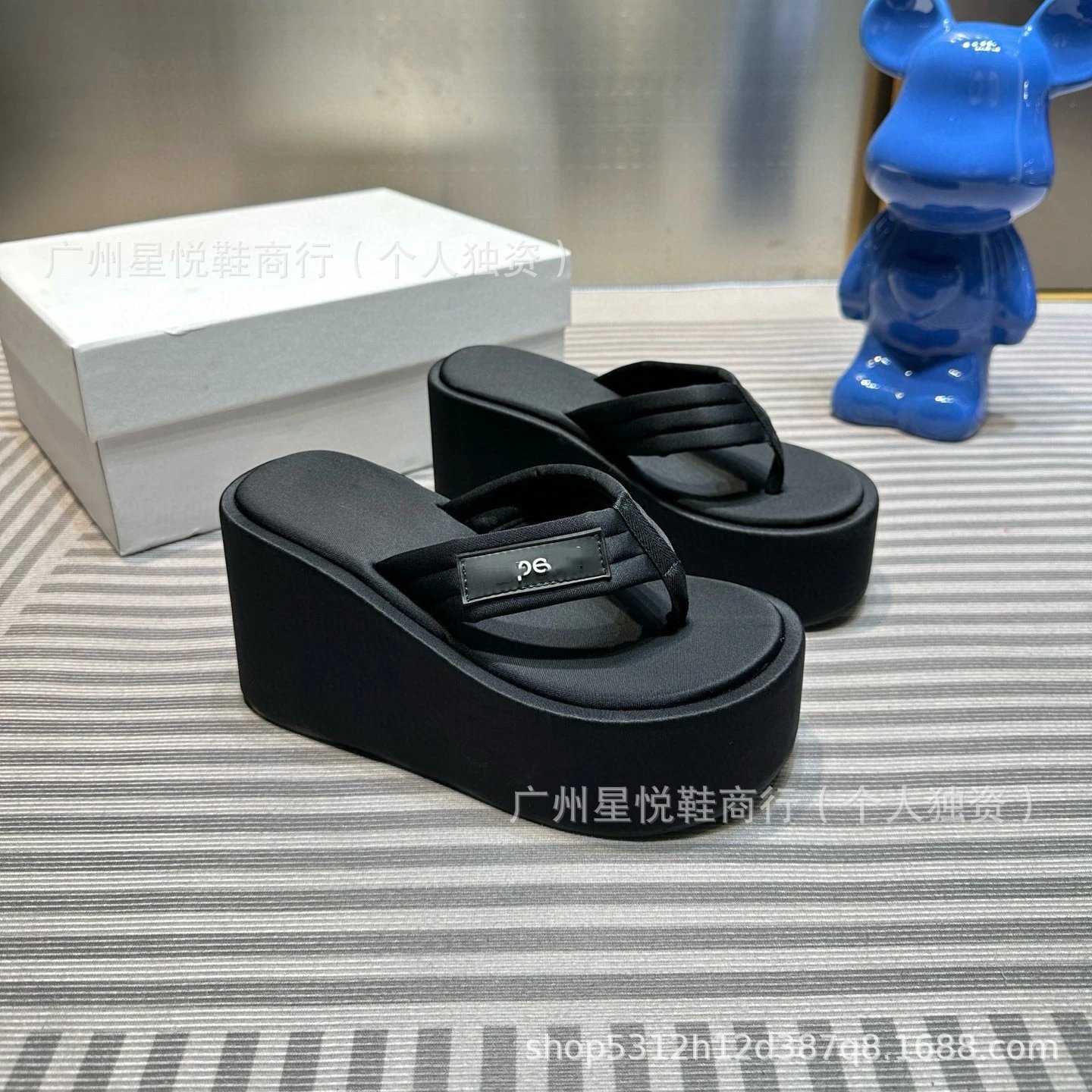300 Wedge Platform Flip-Flops Light Blue Sandals - 16