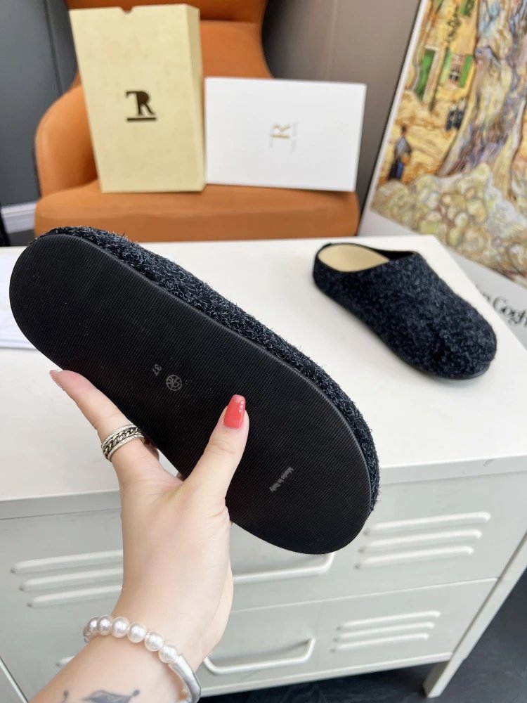 R Brand Wool-Blend Mule Slippers Charcoal Gray Slippers - 31