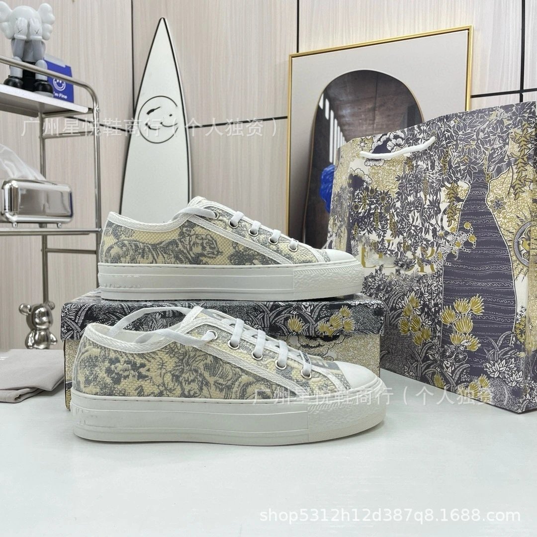 Dior B23 Low-Top Sneakers Peach Floral Mesh Canvas Shoes - 4