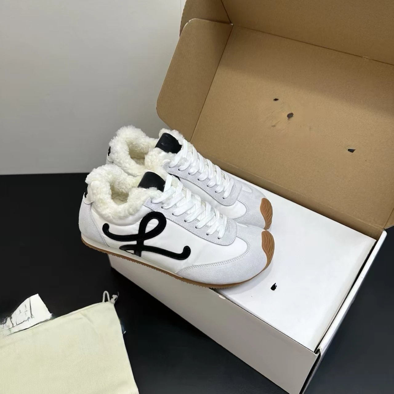 Loewe Puzzle Runner White Shearling-Trimmed Sneakers - 7