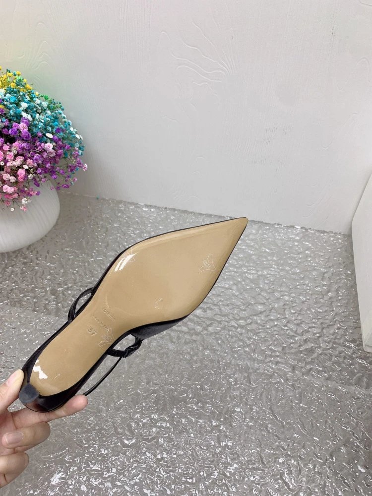 Design Pointed-Toe Slingback Kitten Heels Beige Leather Shoes - 24