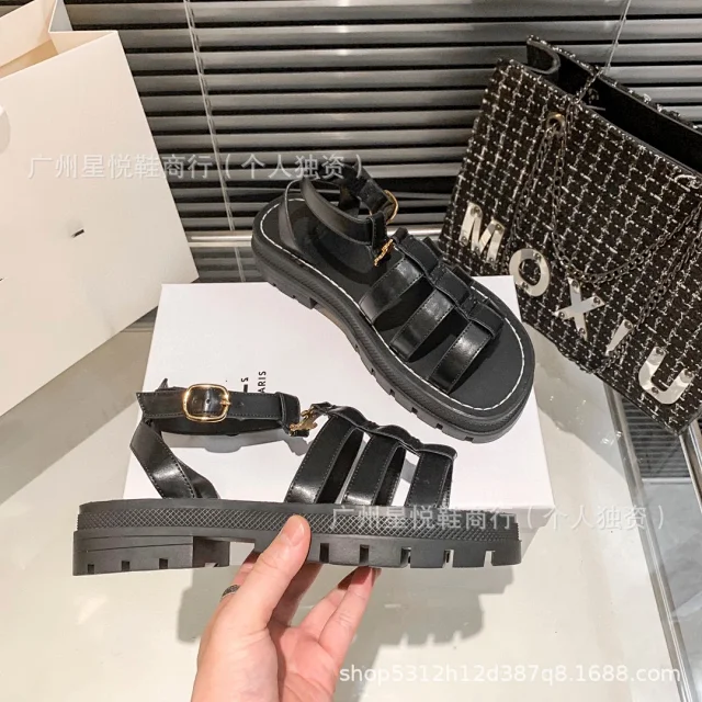 Unbranded Sandals Caged ankle-strap lug-sole with gold-tone hardware product detail image 11