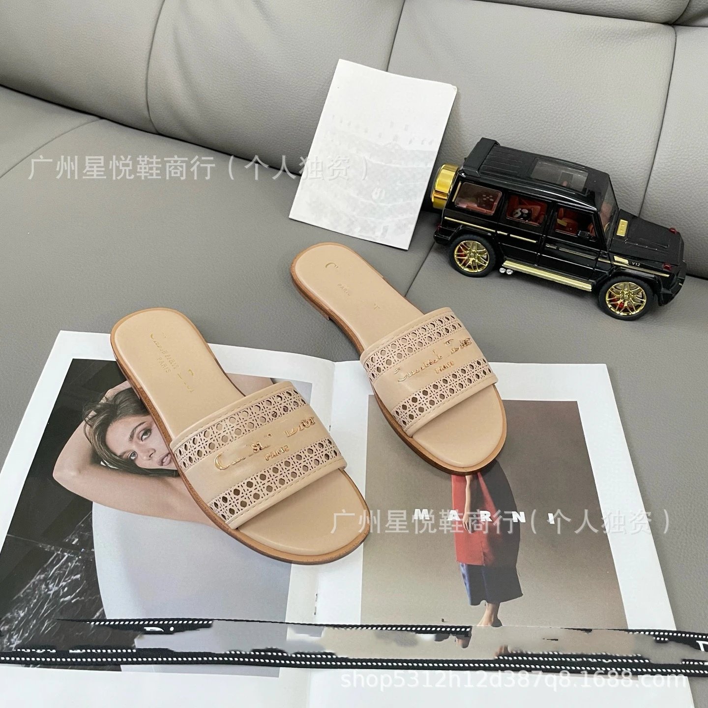 Christian Dior J'Adior Slide Black Studded Logo Sandals - 6