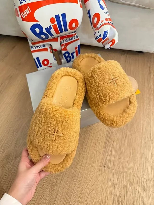 Unbranded Slippers Faux-Fur Open-Toe with Cross Charm product detail image 5