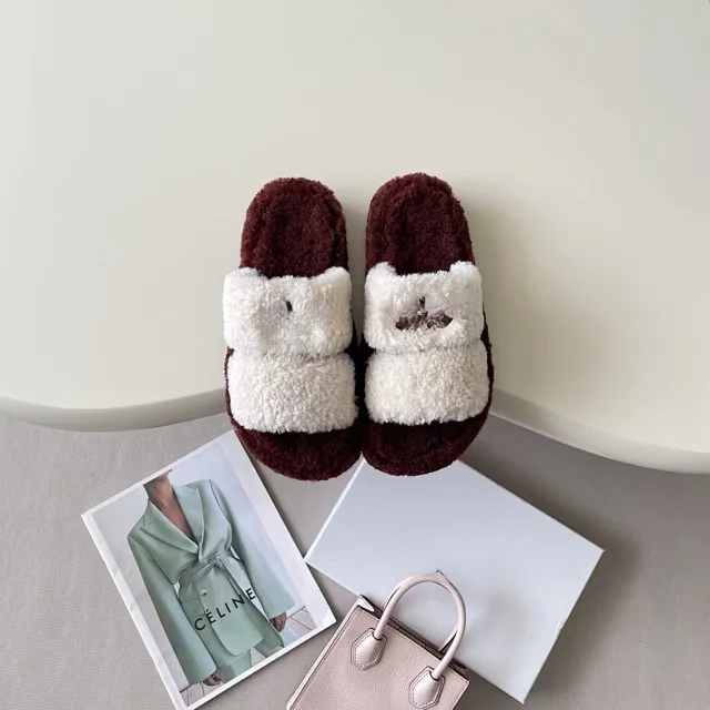 Unbranded Slippers Faux-shearling double-strap open-toe product detail image 2