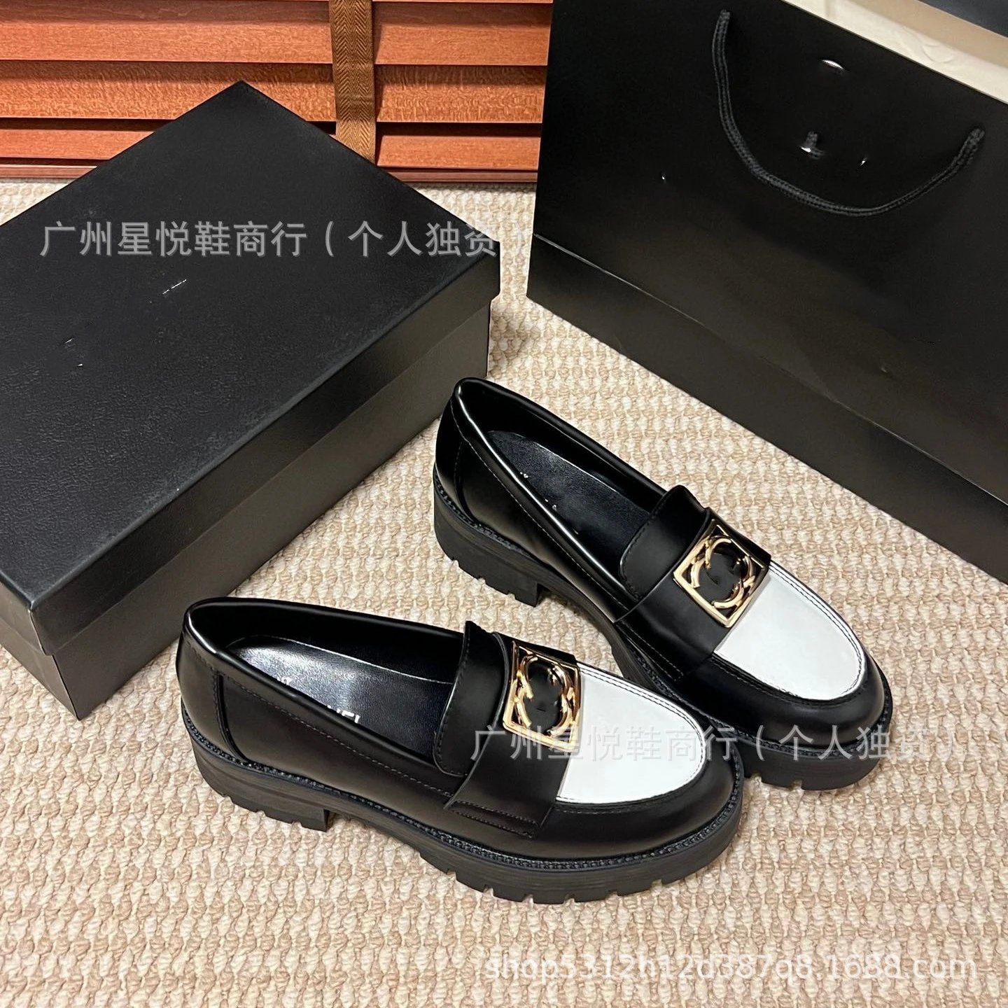 Chanel-inspired Chunky Loafer with Gold CC Buckle Black Loafers - 8