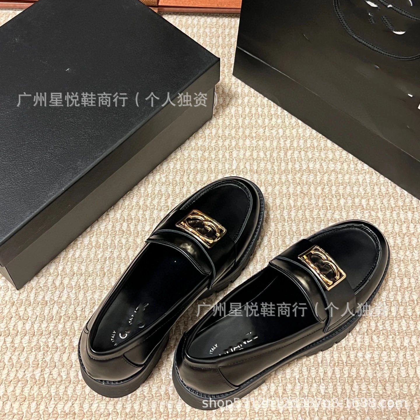 Chanel-inspired Chunky Loafer with Gold CC Buckle Black Loafers - 14