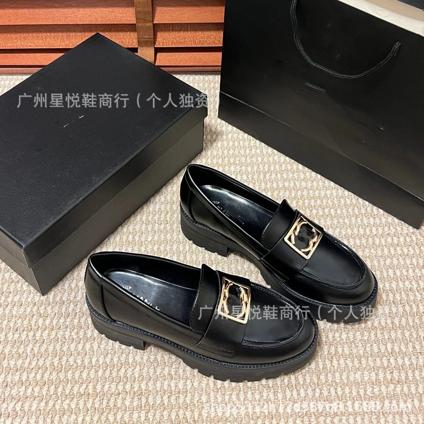 Chanel-inspired Chunky Loafer with Gold CC Buckle Black Loafers - 16