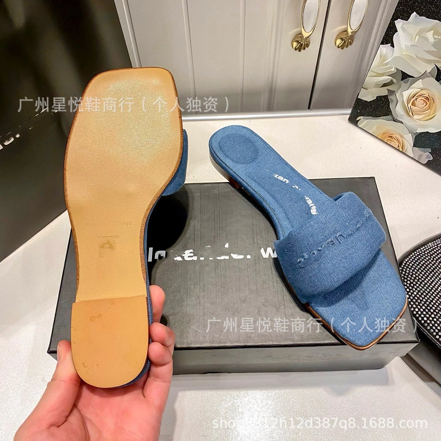 Alexander McQueen Denim Slide Sandals Blue - 16
