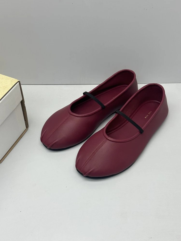 Brown Leather Mary Jane Flat Shoes - 19