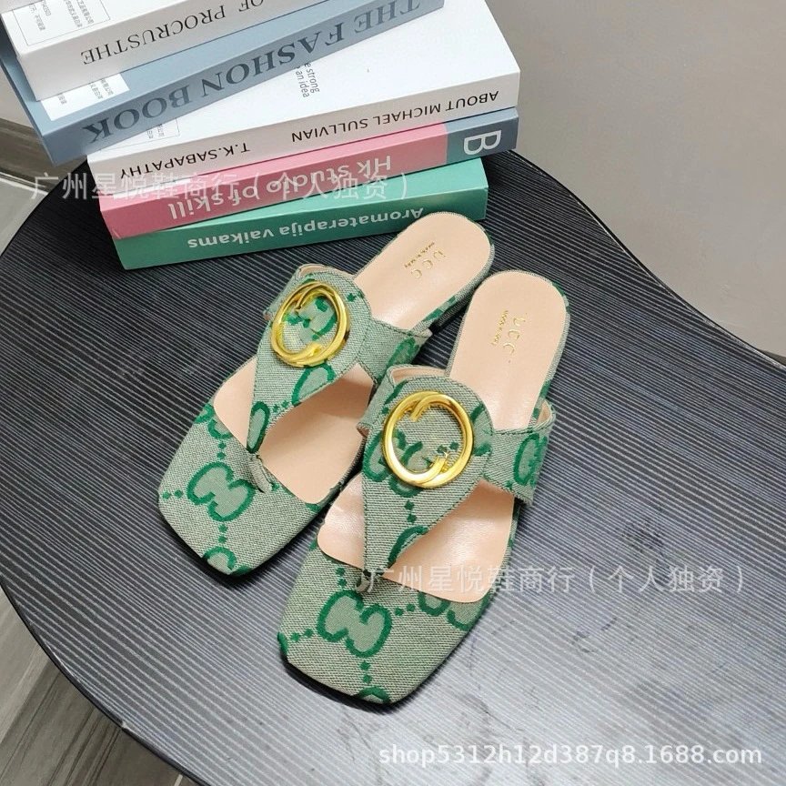 Gucci Marmont Slide Sandals Beige Leather with Gold Double G Logo Sandals - 6