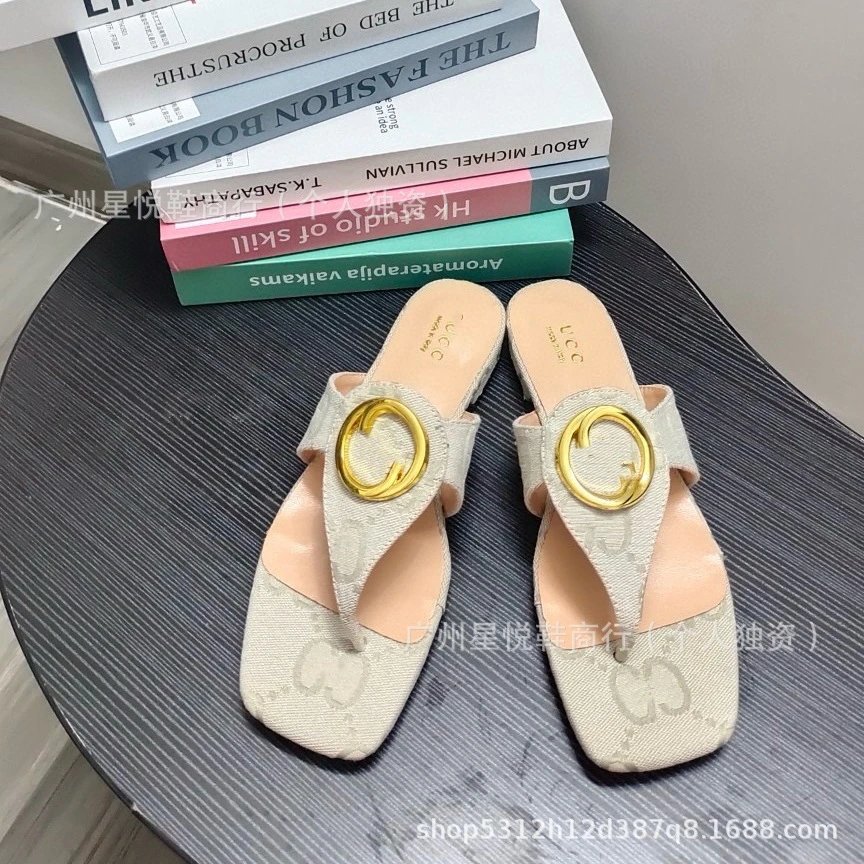 Gucci Marmont Slide Sandals Beige Leather with Gold Double G Logo Sandals - 4