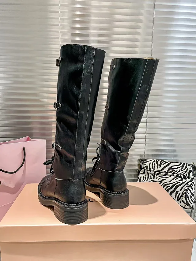 Miu Boots Knee-High Lace-Up Buckle product detail image 6