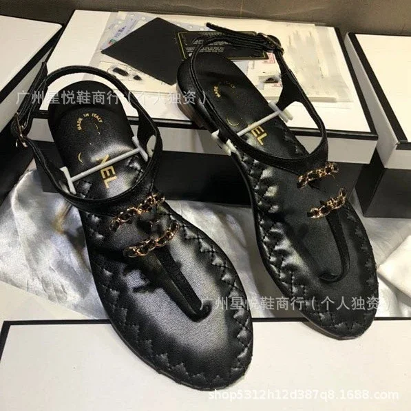 CHANEL Sandals Pearl Double C T-Strap Flat product detail image 8