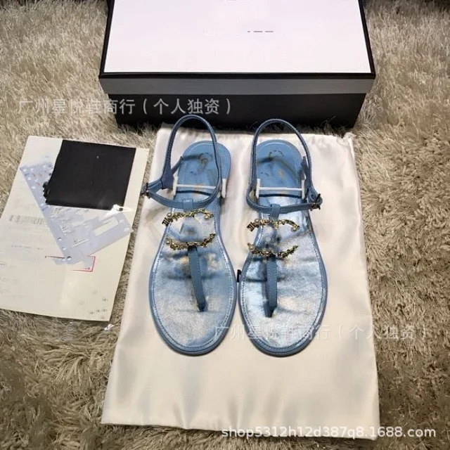 CHANEL Sandals Pearl Double C T-Strap Flat product detail image 6