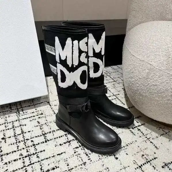 Maison Margiela Tabi-Style Graffiti Print Knee Boots Black