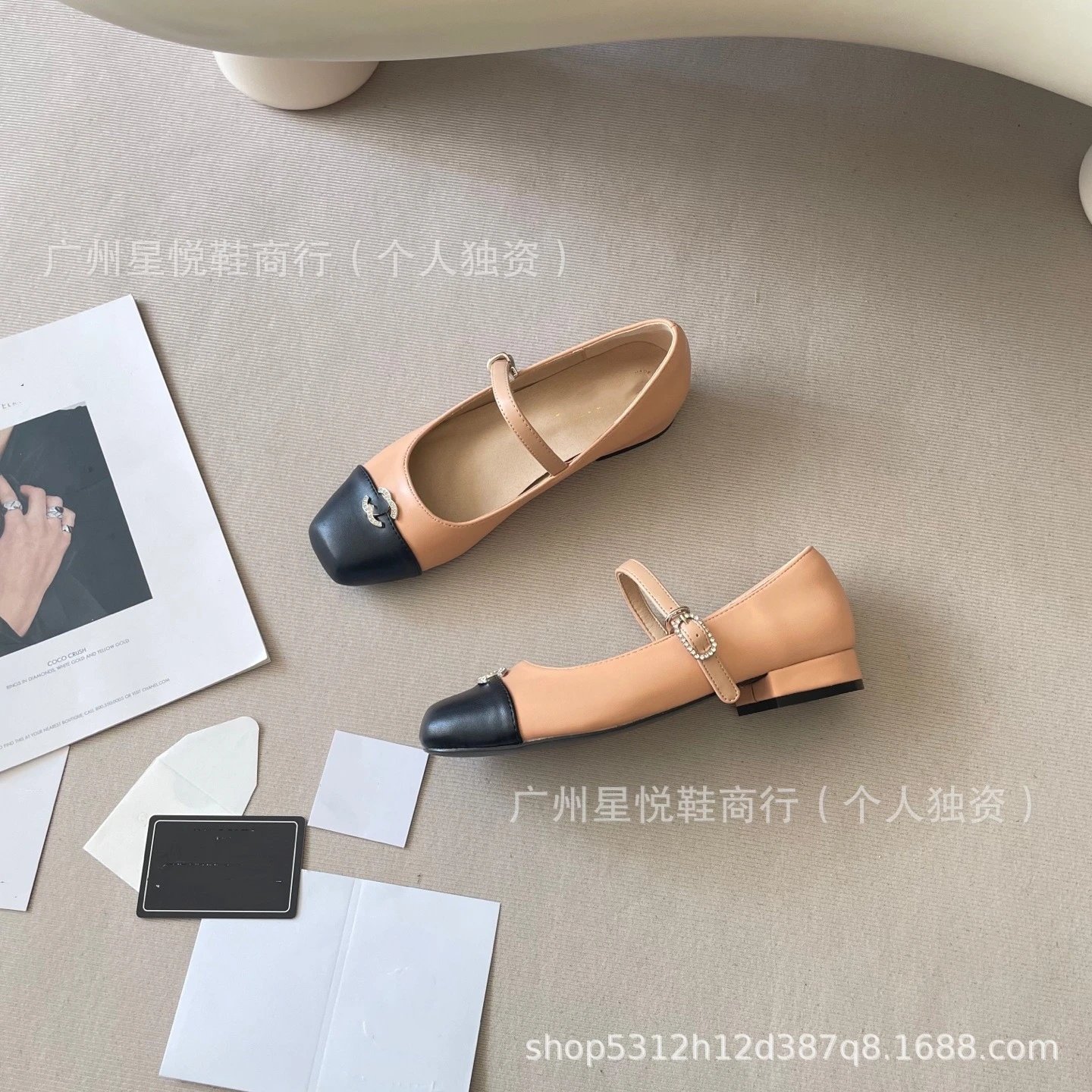 Chanel-inspired Two-Tone Mary Jane Flat Shoes in White and Black - 5
