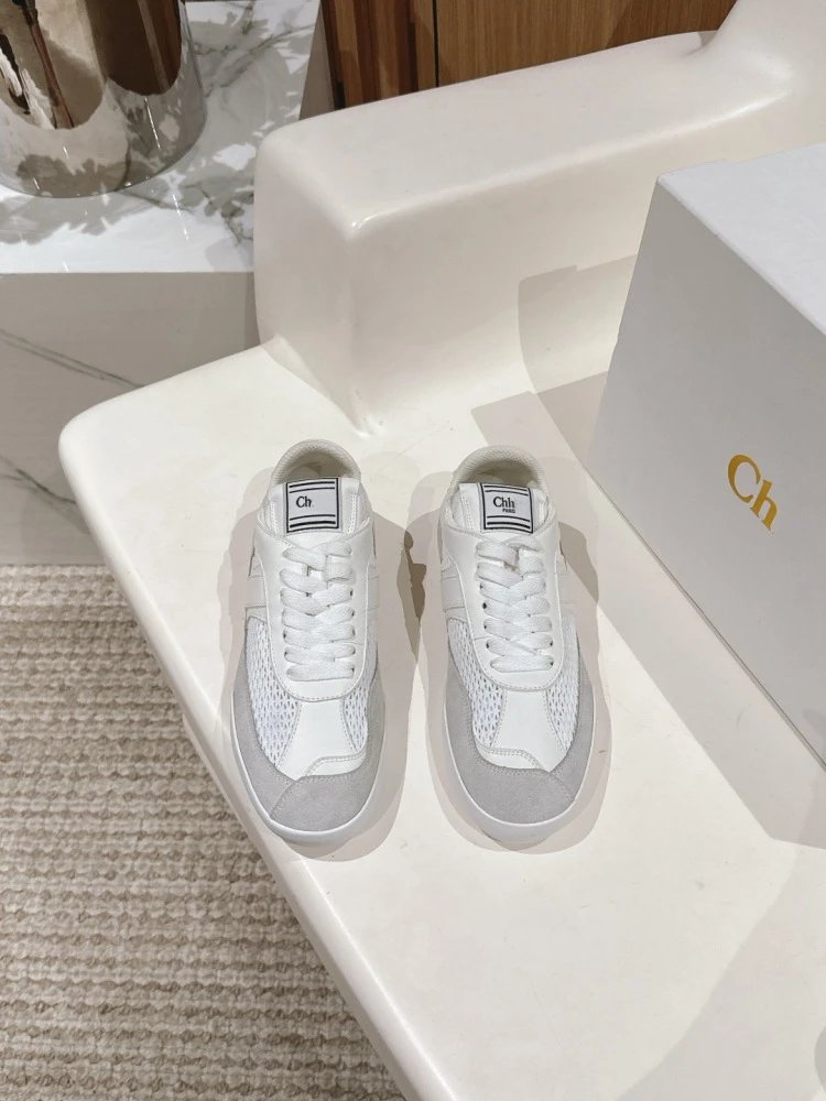 Chloé Tennis 1970 White and Gray Mesh Sneakers - 17