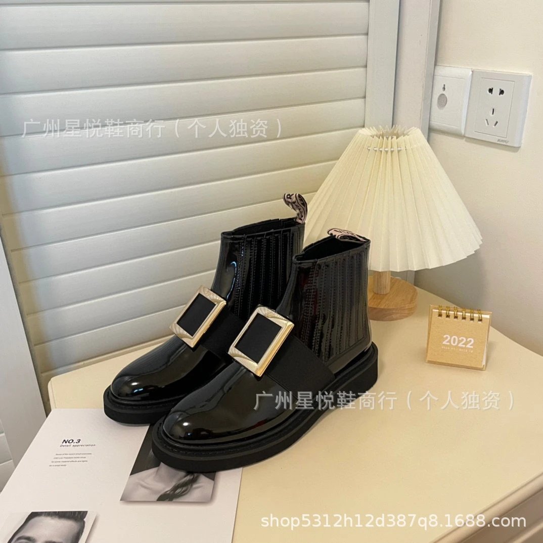 Rochas x Unknown Designer Crystal-Buckle Patent Leather Chelsea Boots Black - 10