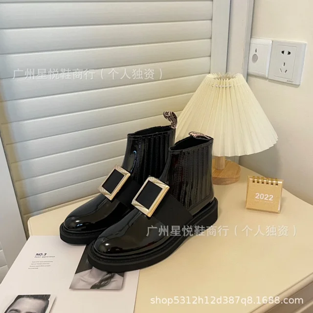 Unbranded Boots Patent Chelsea ankle with square buckle product detail image 9
