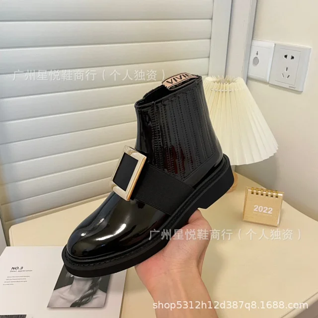 Unbranded Boots Patent Chelsea ankle with square buckle product detail image 6
