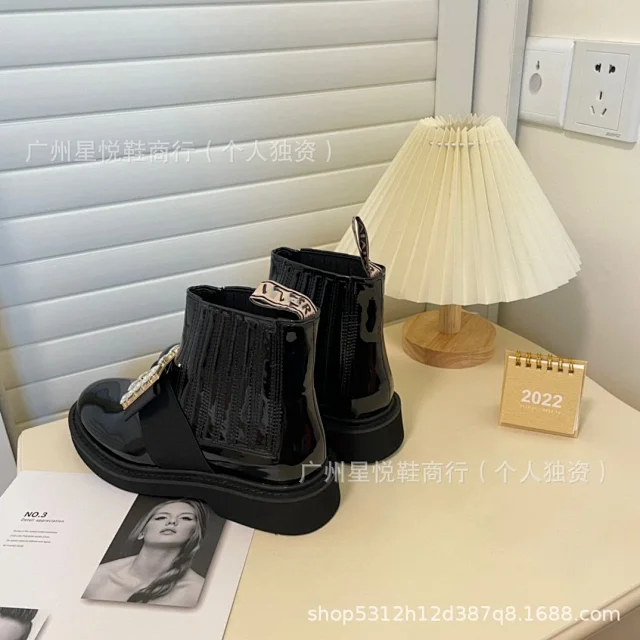 Unbranded Boots Patent Chelsea ankle with square buckle product detail image 16