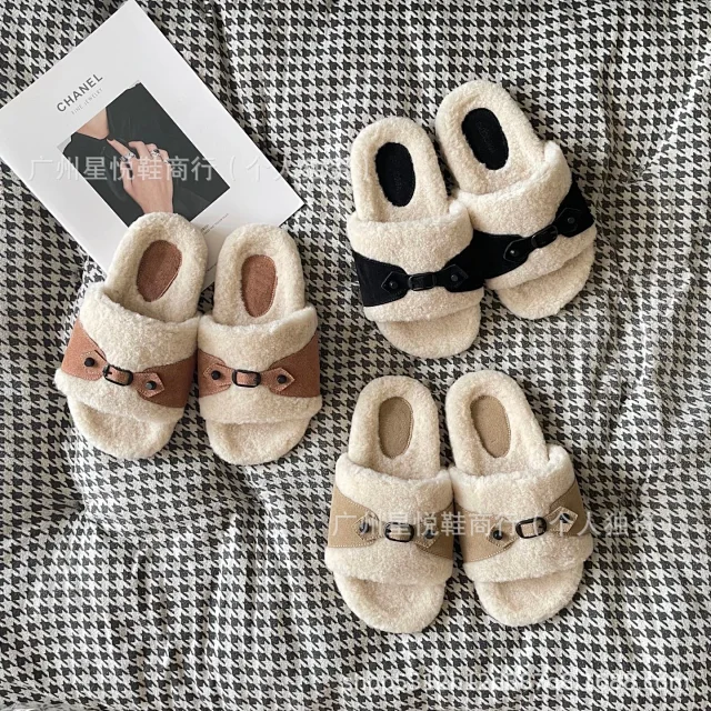 Unbranded Slippers Fleece Open-Toe Buckle Strap product detail image 1