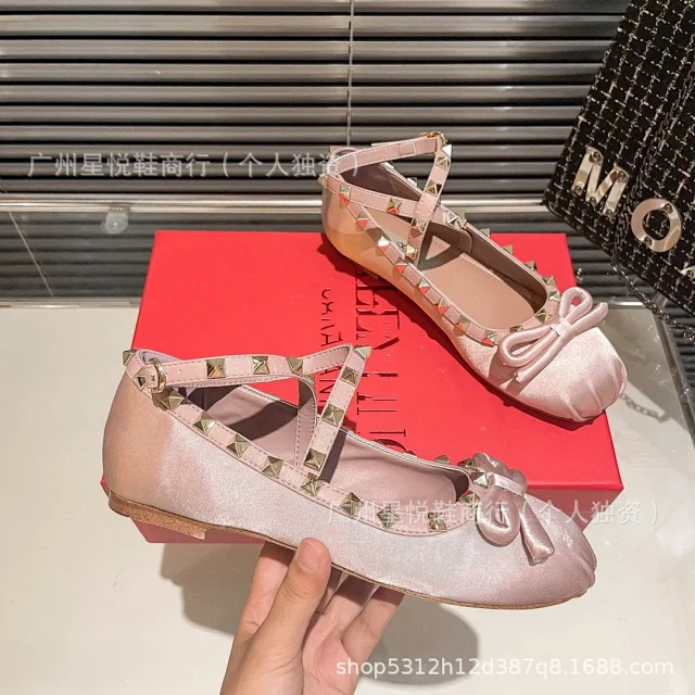 Valentino Casual Shoes Rockstud Bow Ankle-Strap Ballet Flats product detail image 10