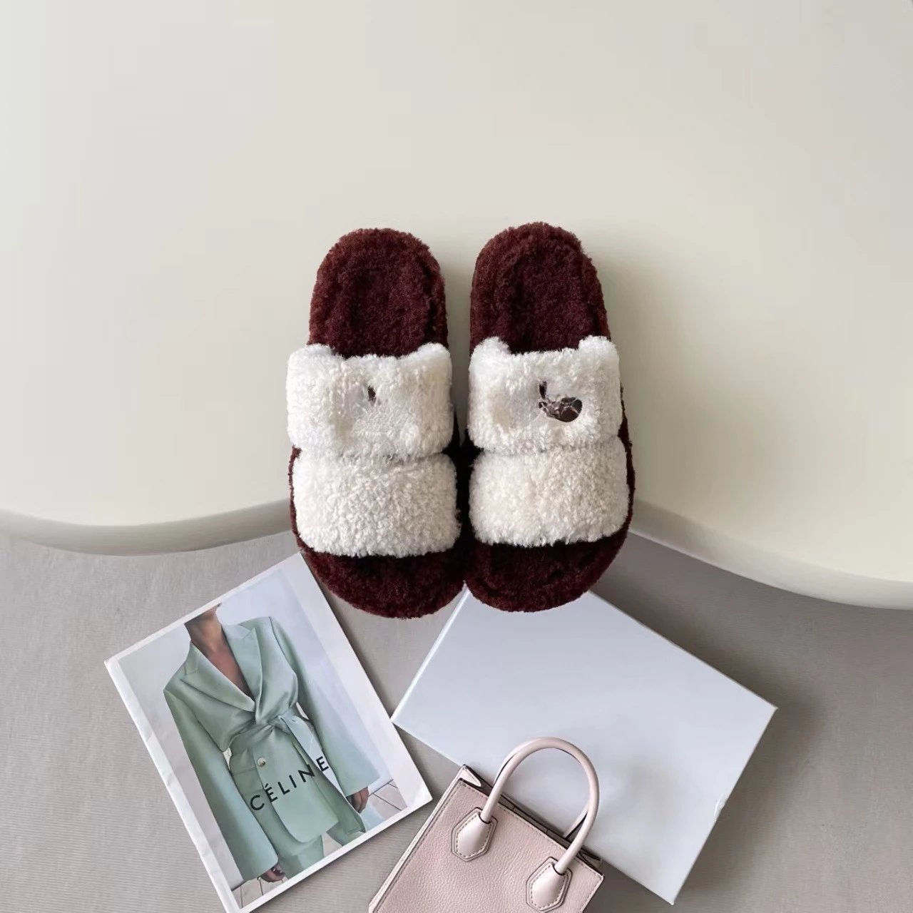 Unbranded Slippers Faux-shearling double-strap open-toe image 2
