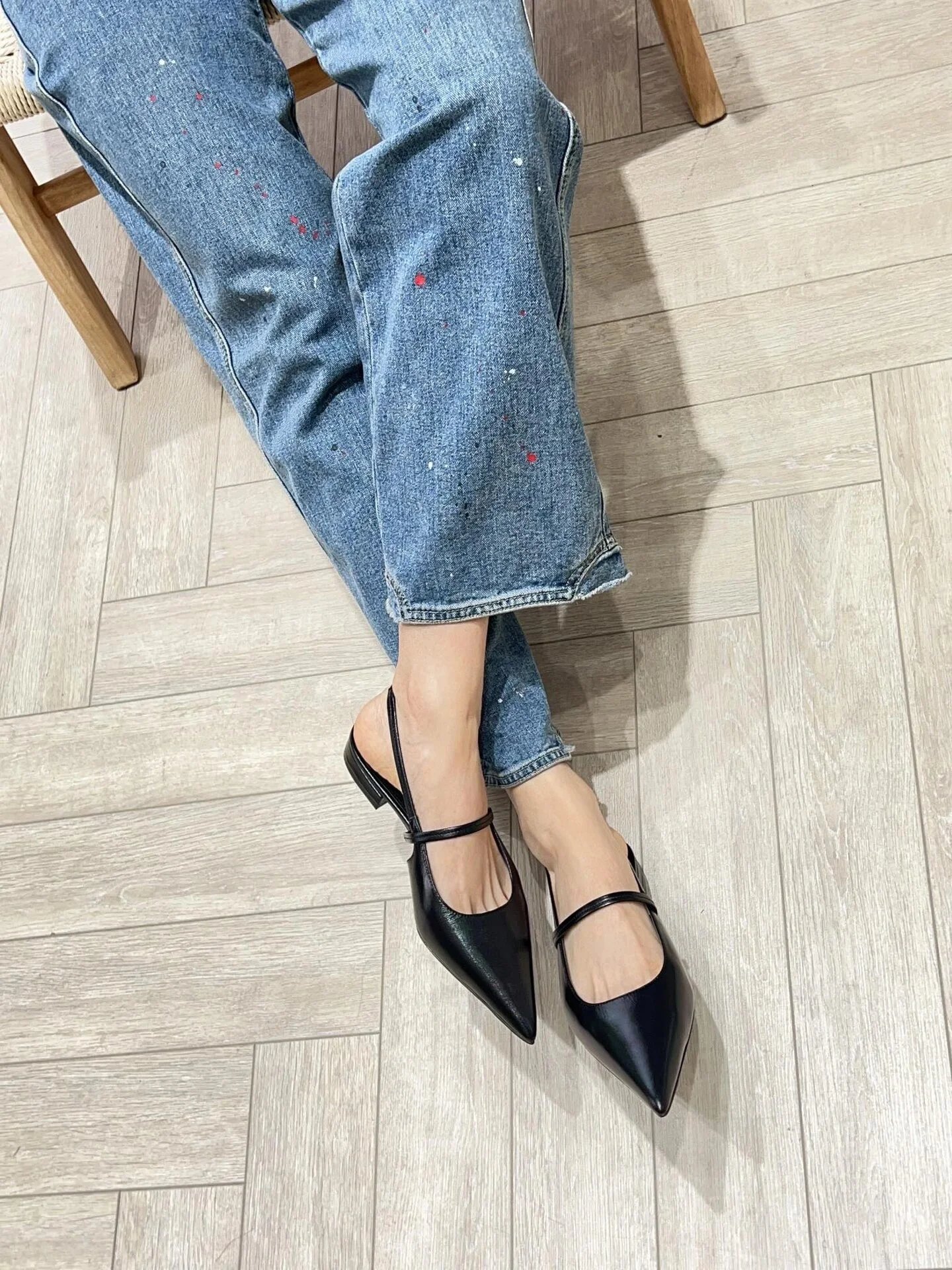 Design Pointed-Toe Slingback Kitten Heels Beige Leather Shoes - 6