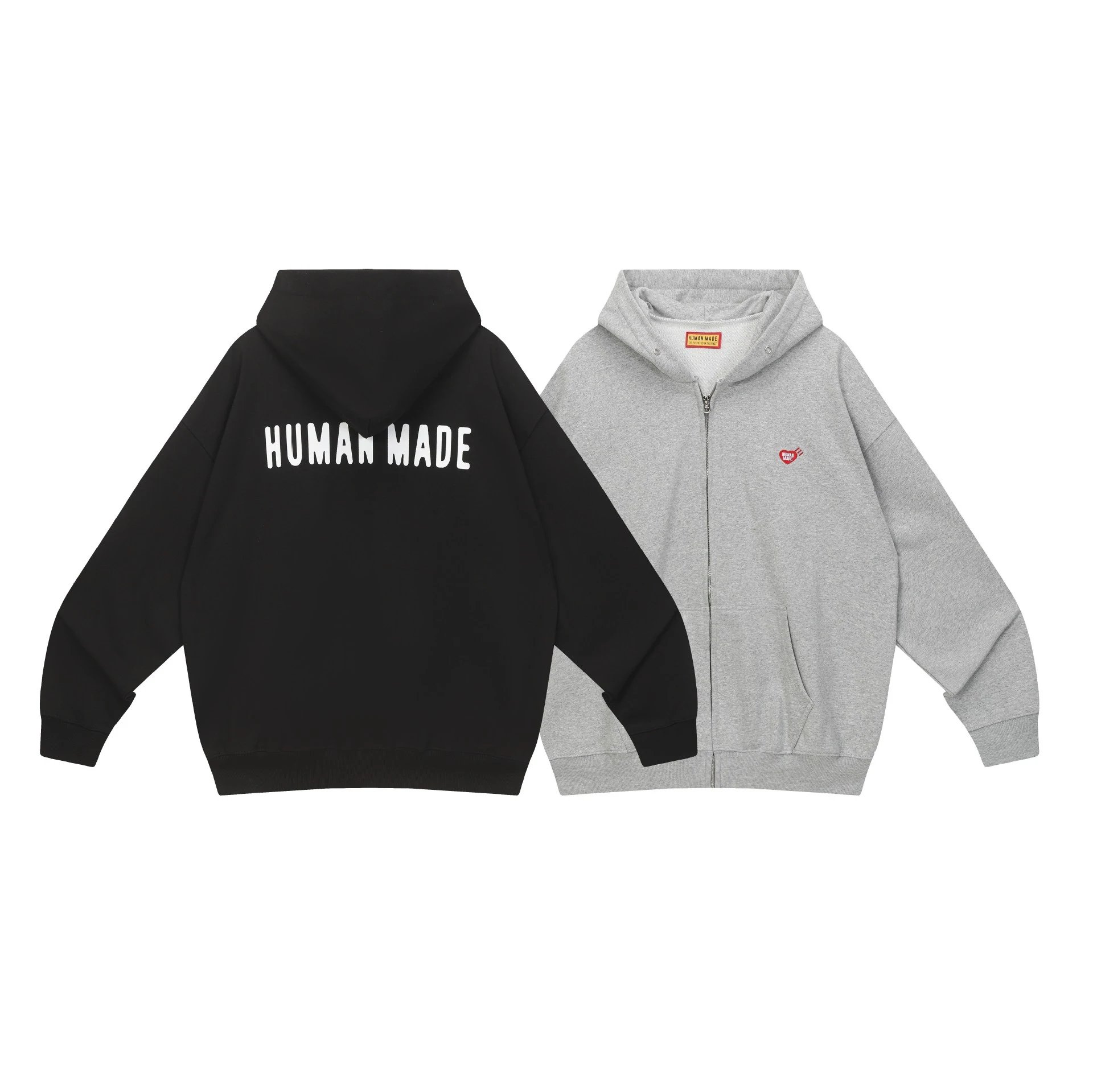 Human Made Heart Logo Zip-Up Hoodie Black and Gray - 7