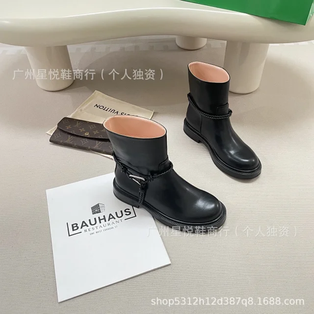 Unbranded Boots Low-Heel Ankle with Braided Strap and Metal Triangle Detail product detail image 5