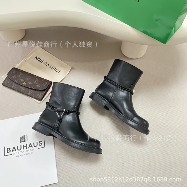 Unbranded Boots Low-Heel Ankle with Braided Strap and Metal Triangle Detail product detail image 6