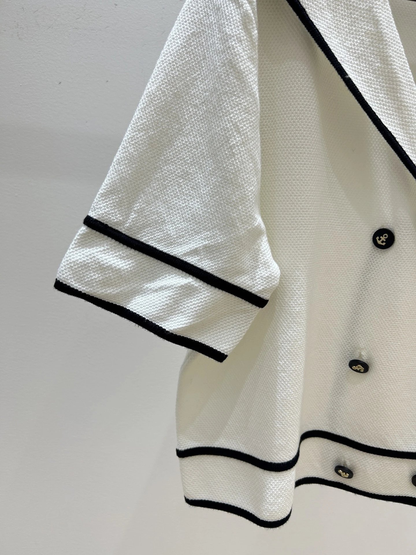 Nautical-Style Cropped Blazer White with Black Piping - 7