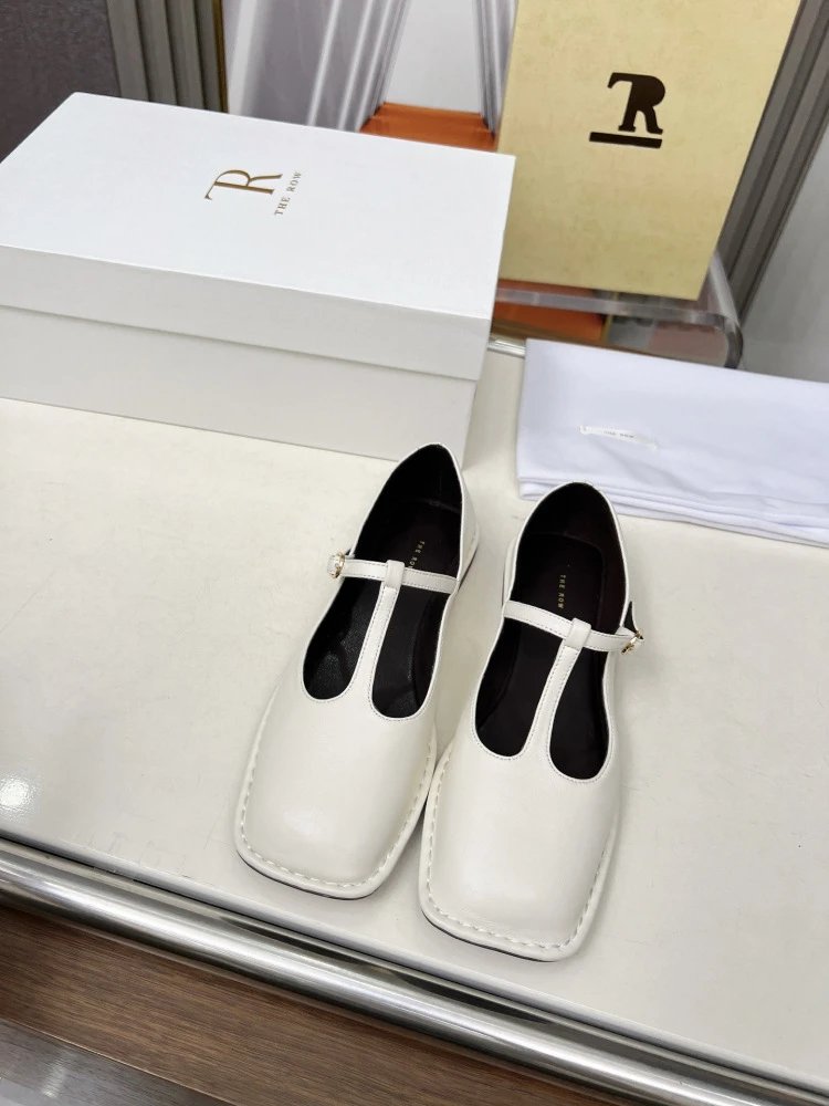 The Row Mary Jane Black Leather Flat Shoes - 11